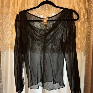Black Sheer Women's Top with long sleeve slit arms - size 4